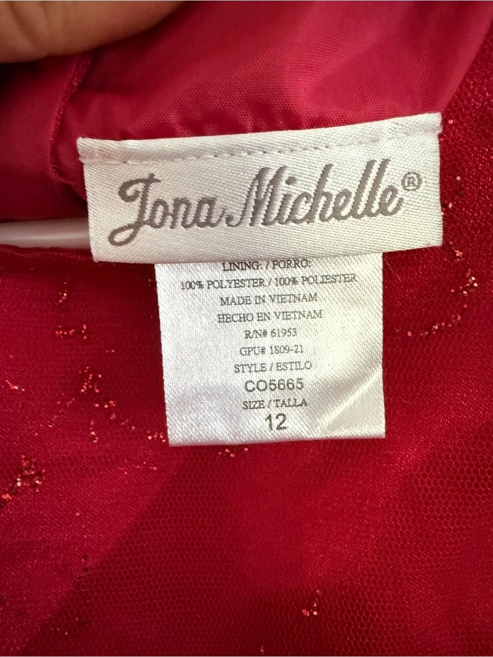 Jona Michelle Red Glitter Floral Tulle Dress